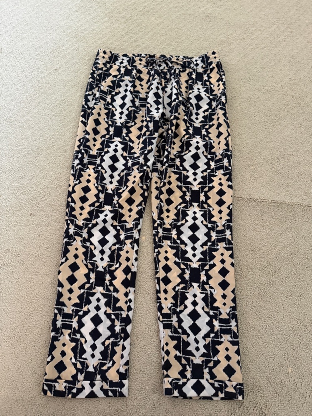 Eight Sixty Black, White & Tan Geometric Wide-Leg Pants